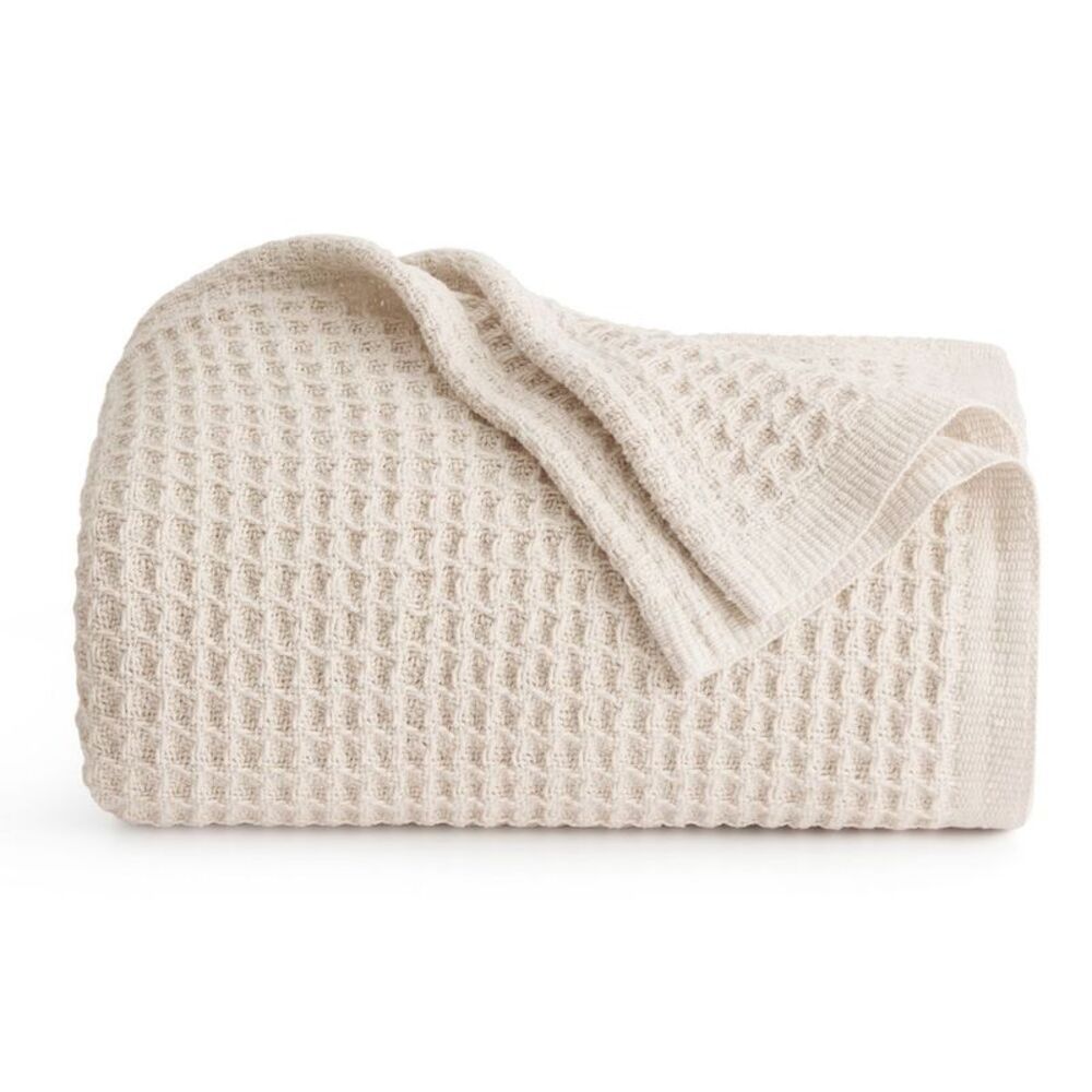 Waffle Weave 100% Cotton All-Season Bed Blanket Beige Twin XL 66x90